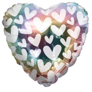 Balão Foil 17" Coração Multicor c/ Corações Brancos