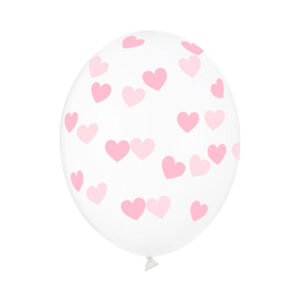 6 Balões Transparentes Impressos Corações - Rosa