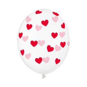 6 Balões Transparentes Impressos Corações - Vermelho