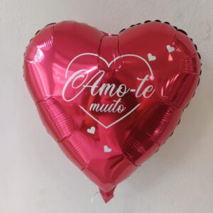 Balão Foil 18" Coração Vermelho Personalizado + Hélio