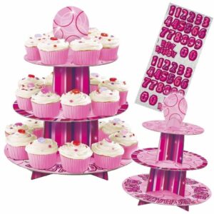 Expositor de Cartão Rosa p/ Cupcakes Riscas