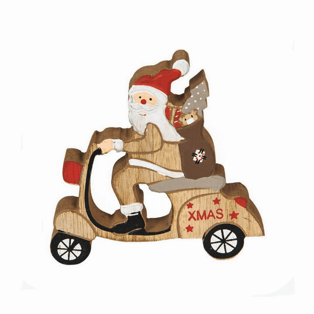 Figura Madeira Pai Natal Scooter