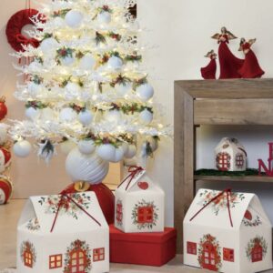 Caixa Casinha Natal com cordão 33x25x19cm